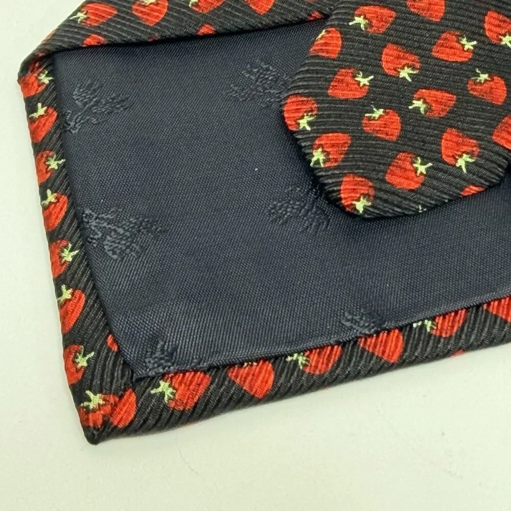 Brooks Brothers Strawberry Neck Tie Silk Black Red Novelty USA Summer 3.5